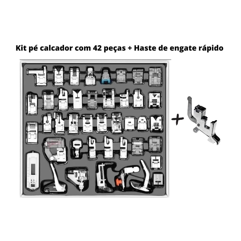 Pé Calcador Sapata 42 Peças Maquina + Haste de Engate Rápido  para máquinas de costura domésticas