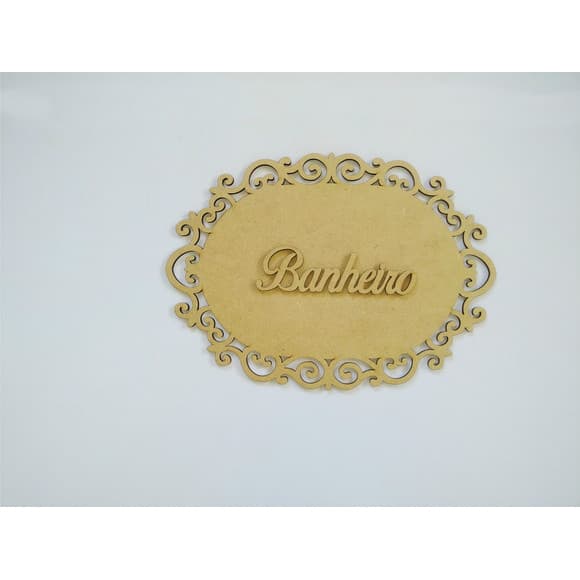 Placa Banheiro Corte a Laser MDF Cru Arabesco 25X18cm Modelo n9