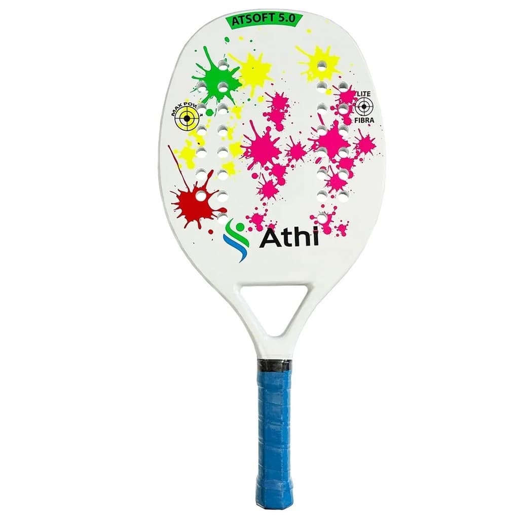 Raquete Beach Tennis Fibra De Carbono 20mm Atsoft 5.0 Athi Branco