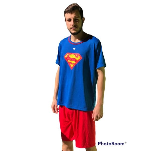 Pijama Masculino Adulto Super Homem Meia Manga de Malha Algodão Verão Outono Inverno Time Super Heróis Marvel Vingadores