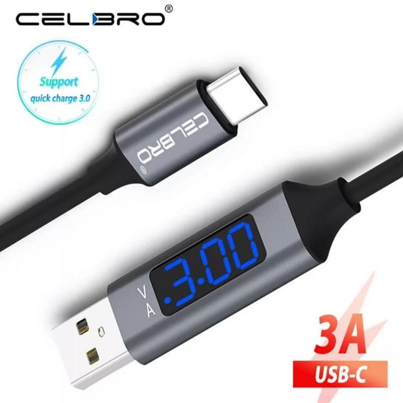 Cabo carregador celular usb de carregamento rápido tipo c com led