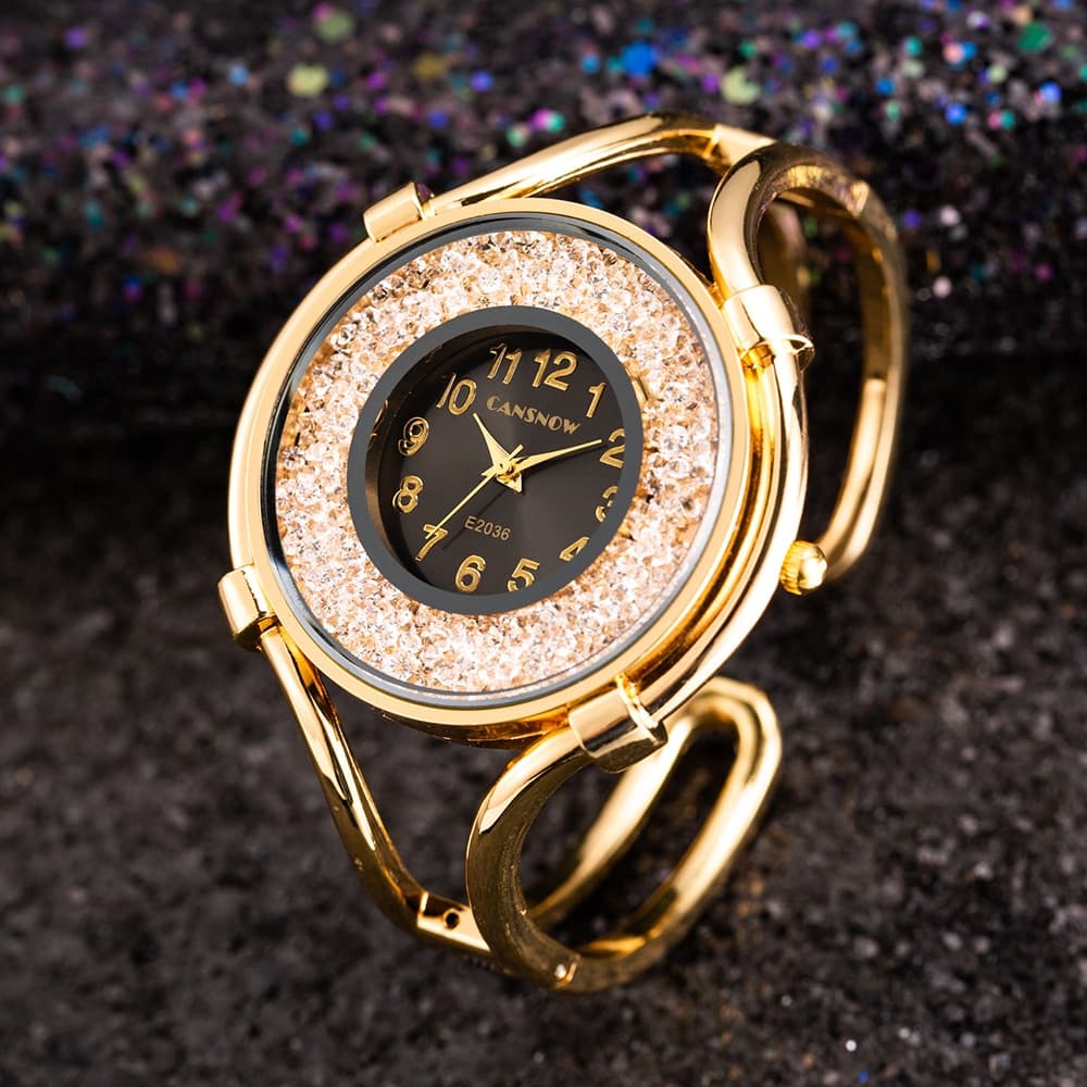 Cansnow Relógio De Pulso Feminino Em Ouro Rosa Cristal
