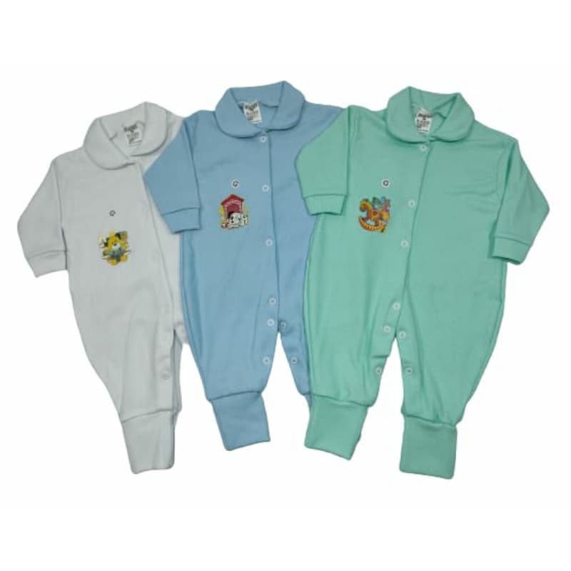 Kit com 3 Macacões  canelados pé reversivel MENINO
