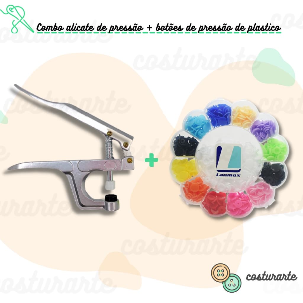 Alicate de pressão para botão tipo ritas + caixinha com botões de pressão tipo ritas  - Patchwork/Artesanato/Costura