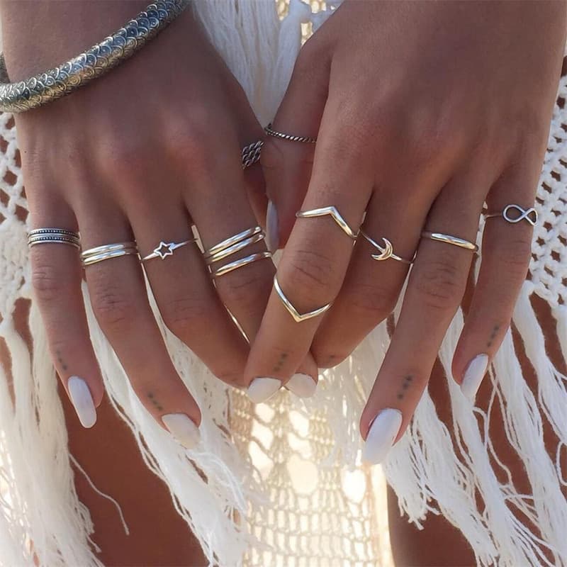12 Pçs / Set Bohemia Lua Infinito Crescent Anéis Para As Mulheres Do Punk Ajustável Conjunto Anel Midi Moda Jóias Conjunta