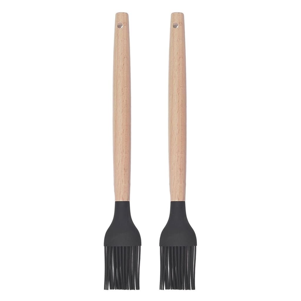 Kit 2 Pincel Culinário Silicone Preto Cabo Bambu Cheff