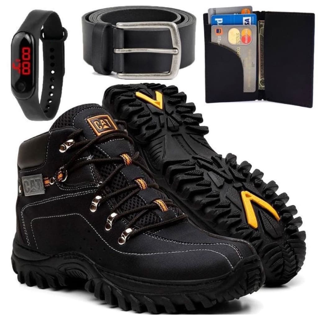 Kit Bota Coturno Masculina Confort Antiderrapante + Relogio Cinto E Carteira