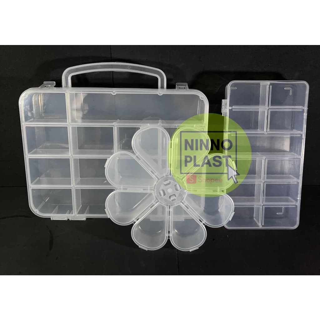 Kit 1 Maleta 14 Divisões + 1 Caixa 11 Divisões + 1 Margarida 8 Divisões (transparentes)