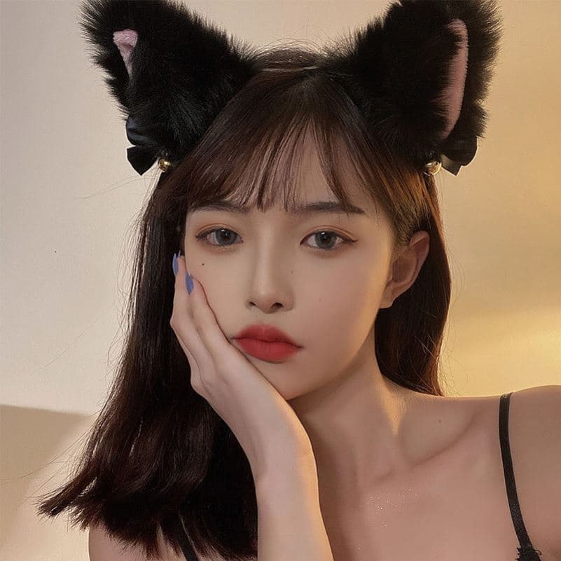 Orelhas De Gato Bonitas Mascarada Lolita Cosplay Fox Plush Faixa De Cabelo Festa Fantasia Sino Meninas Acessórios