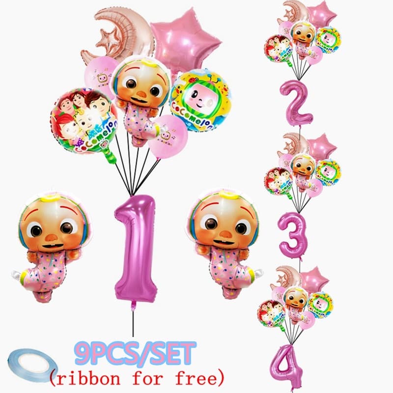 9 peças/set Cocomelon conjunto com 32 Polegada número de folha de alumínio balão feliz aniversário festa decoração progr