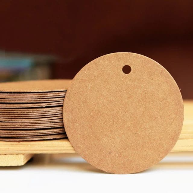 100 unid Tag (5x5cm) redonda papel Kraft ou branca