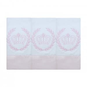 Kit 3 Fraldas de Boca Bordada Realeza Coroa Rosa Tecido Toalha Fralda Dupla 100% Algodão