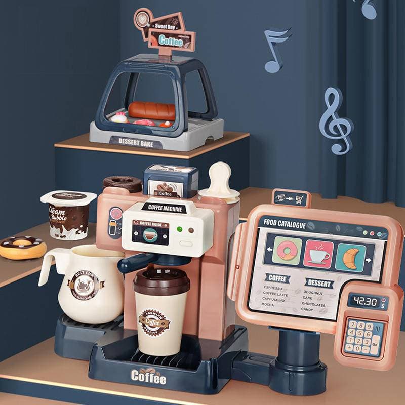 Kid Coffee Machine Toy Set Cozinha Brinquedos Simulação De Pão De Bolo De Café Fingir Brincar De Caixa Registadora Para Crianças