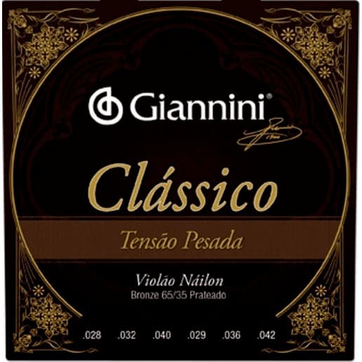 Encordoamento Cordas Violão Nylon Giannini Clássico Tensão Pesada Sem Bolinha