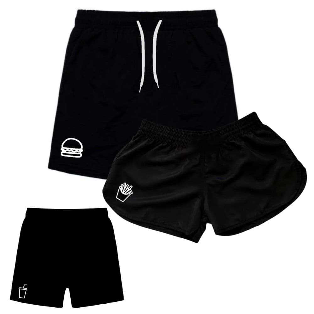 Kit Familia Combinando Bermuda Short Moda Verao Praia Tactel Pai Mae e Filho Amor Uniao