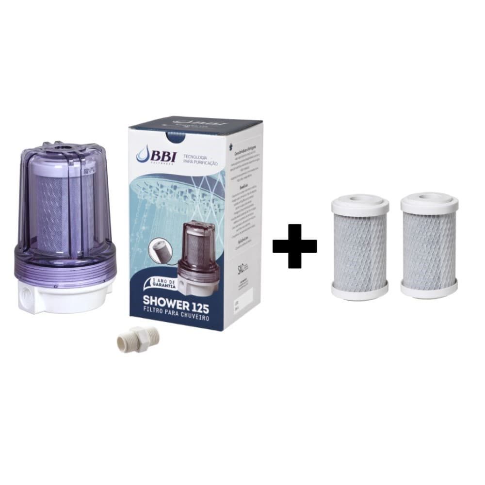 Filtro Para Chuveiro Ducha Bbi Shower Transparente Carvão Ativado Remove Cloro Shower125 Anticloro + 2 Refis