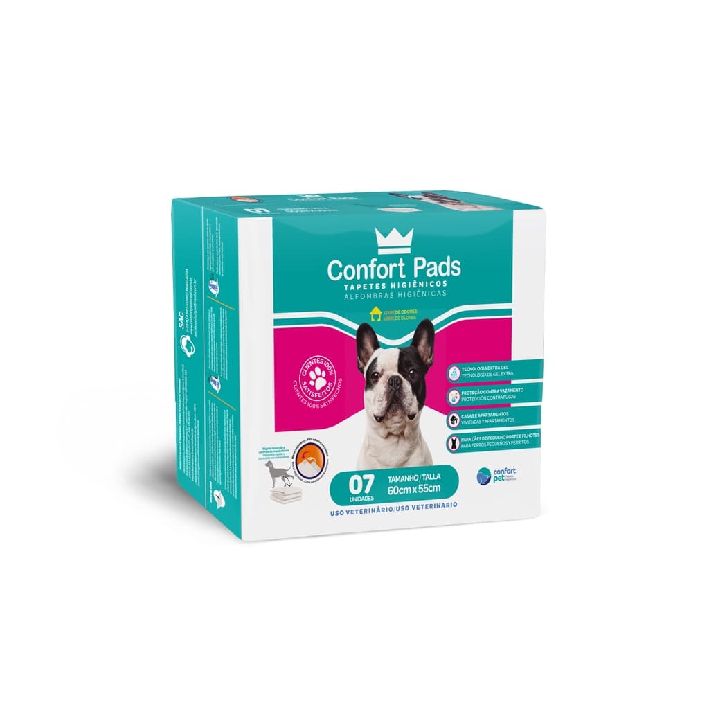 Tapete Higiênico para cães Confort Pads 60 X 55 C/ 7 Un pequeno