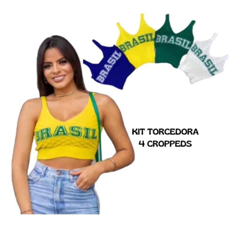 kit 4 Top Brasil Cropped Tricot Copa Do Mundo 2022