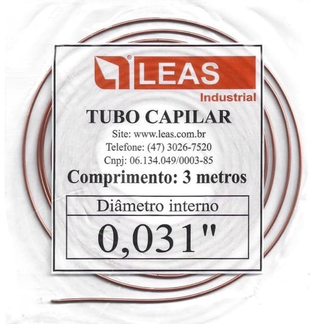 Tubo Capilar de Cobre 0,31" Rolo 3Mt - Geladeiras