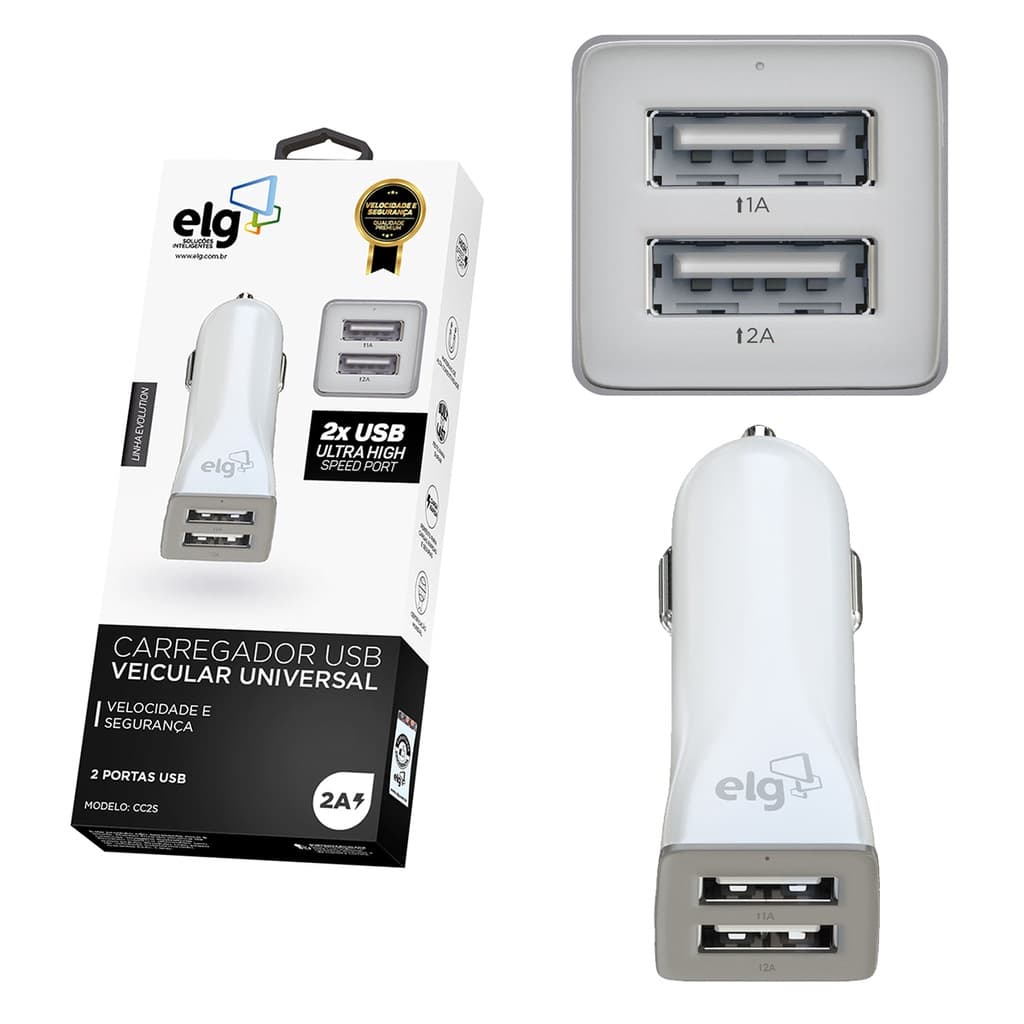 Carregador veicular universal com 2 portas usb barato carregador para celular do carro elg compatível com todos aparelhos iphones sansung s10 carregamento rápido