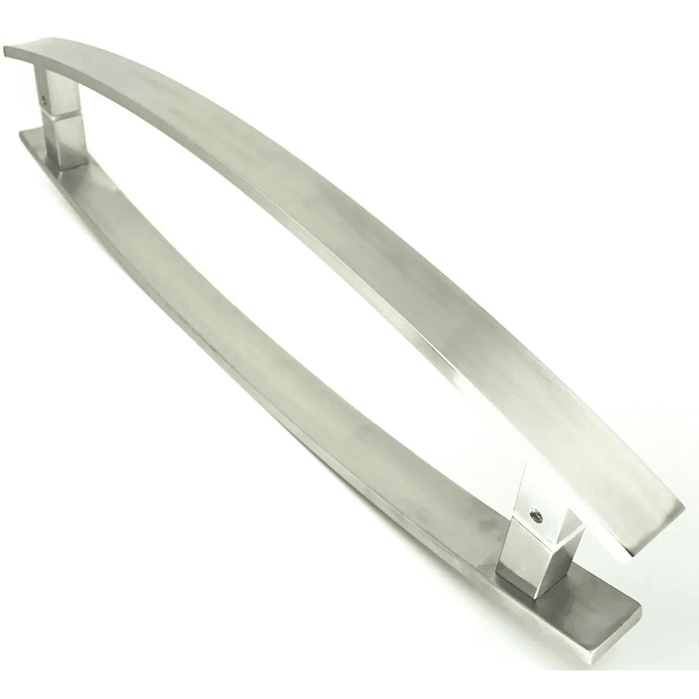 Puxador para Porta Pivotante curvo Madeira e Vidro INOX Escovado
