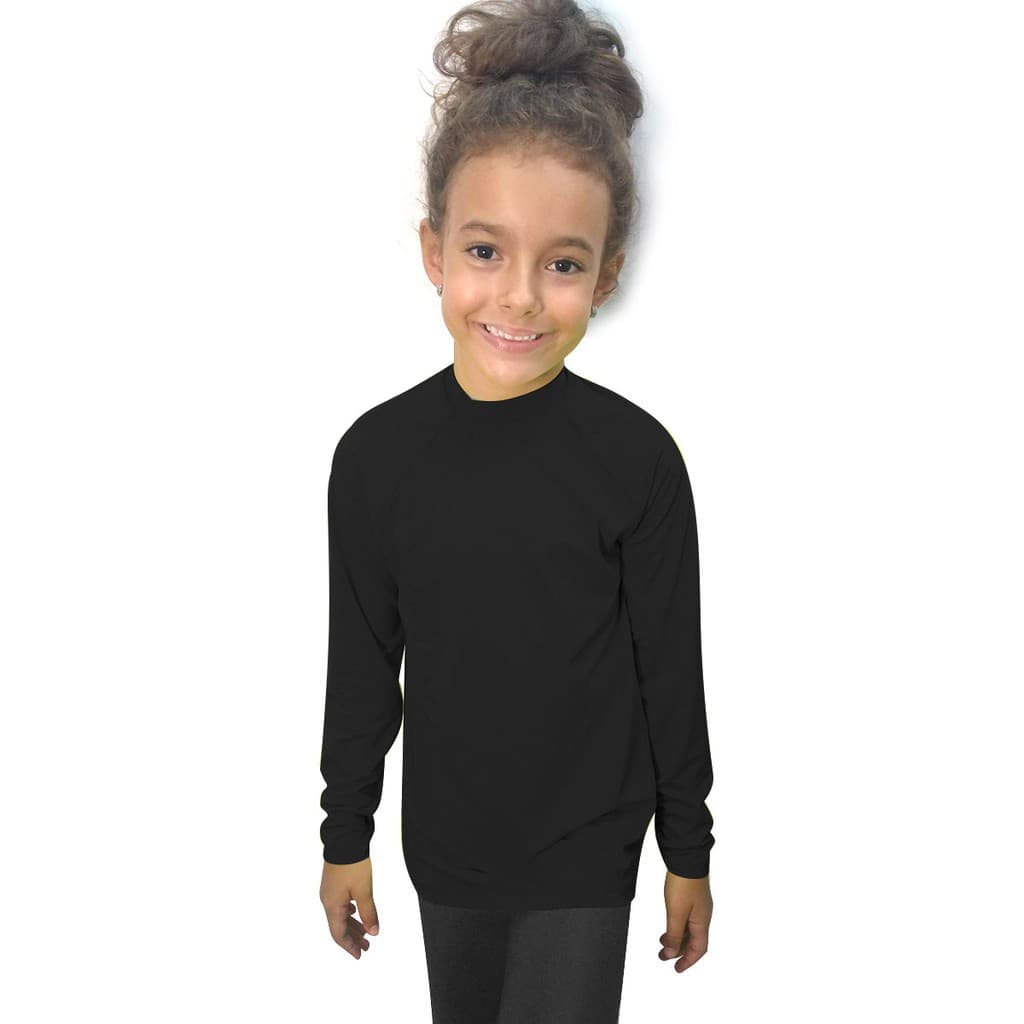 Camisa Preto Kids Criança Térmica Segunda Pele Manga Longa Proteção