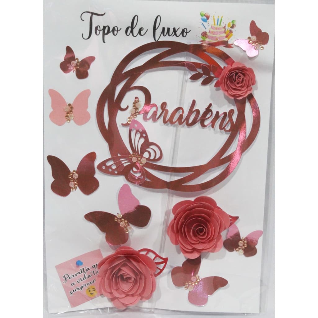 Topper de bolo Parabéns  Rosê com Rosê ( LUXO )