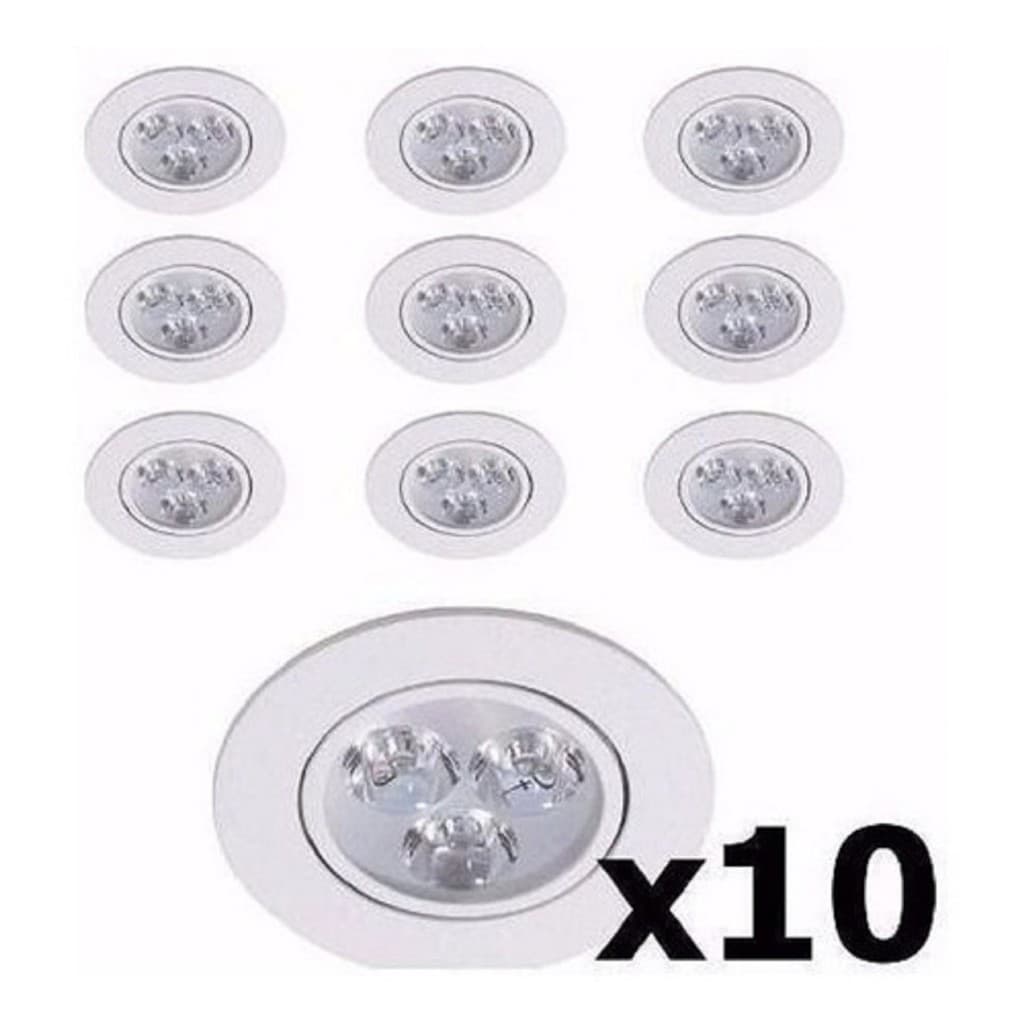 Kit 10 Unidades Spots Redondo Embutida 3w Branco Frio