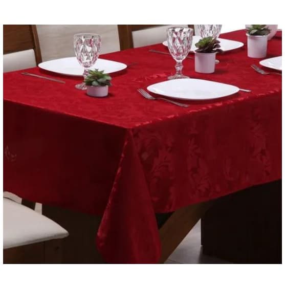 Toalha De Mesa Jacquard Para Natal Para 6 Cadeiras - Vermelha