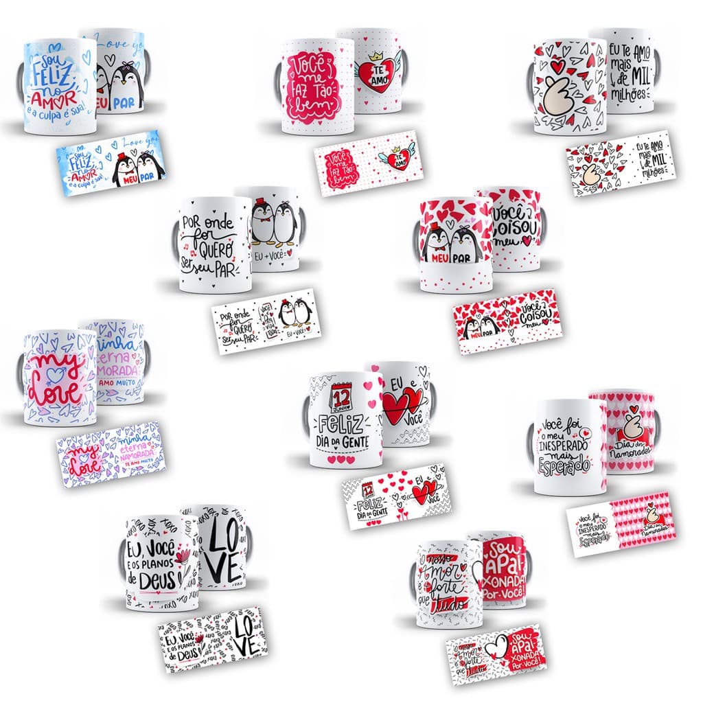 kit 10 Canecas Porcelana ATACADO especial para o dia dos namorados ideal para colocar em cestas de café da manhã valor revenda