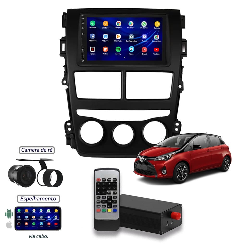 Kit Central Multimídia Yaris 2018 Mp8 + Moldura + Câmera de Ré + Tv