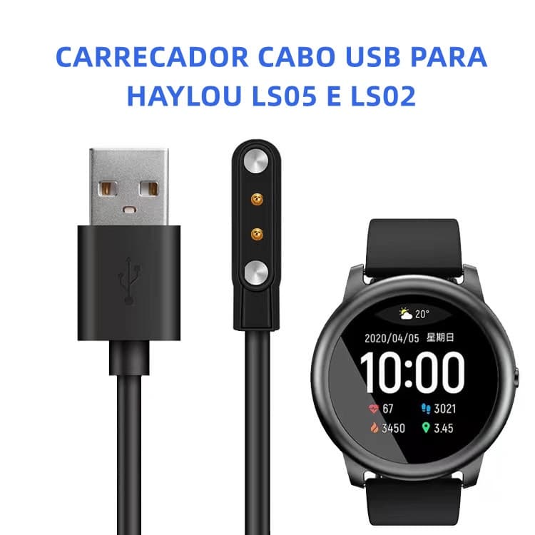cabo carregador usb para smartwatch Haylou LS05 E LS02 com magnético ganha 1 pretetor Confortavel – Top de Linha