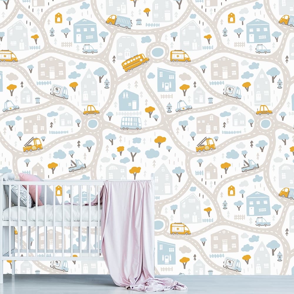 Papel de Parede Adesivo Infantil Carrinhos Bebe Quarto Menino Quarto Menina - 558pc