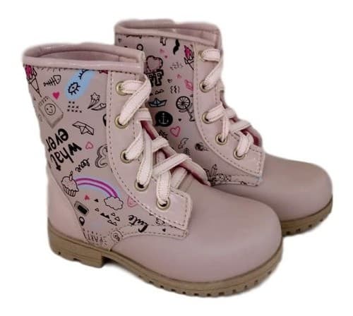 Bota Infantil Feminina Botas Bolsa Menina Aplique Lettering