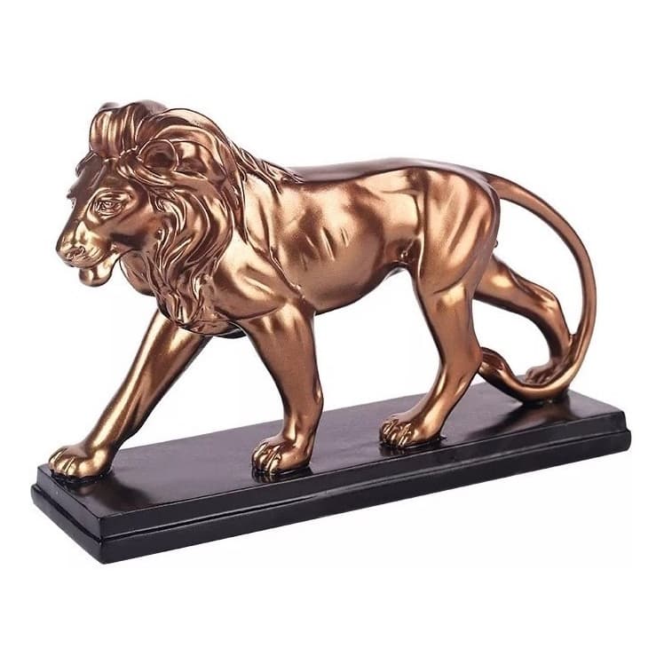 Estatua Luxo Leao Africano Dourado Decoracao Unica Presente