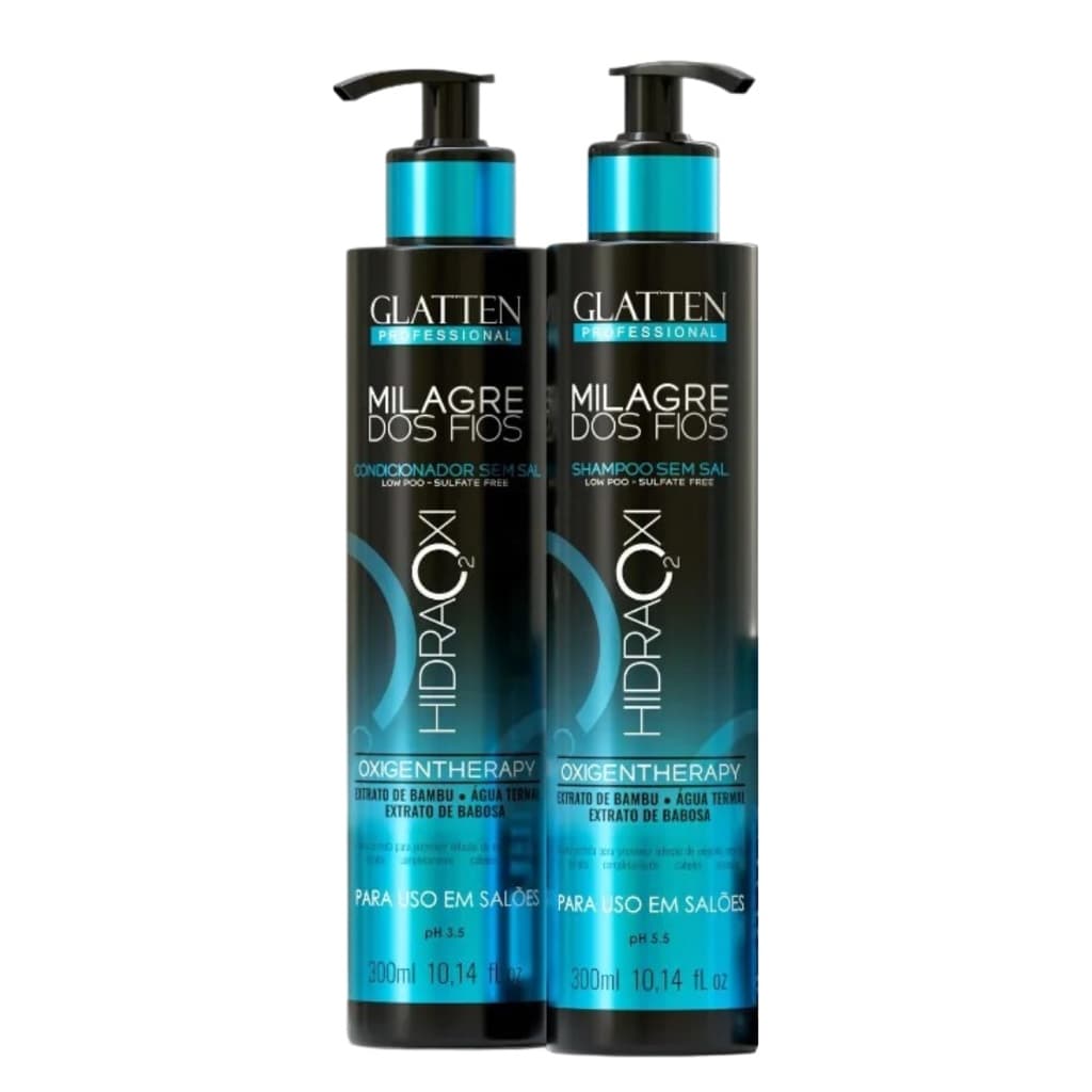 Kit Shampoo e condicionador Glatten Milagre dos fios Hidraoxi tratamento profissional Hidratação