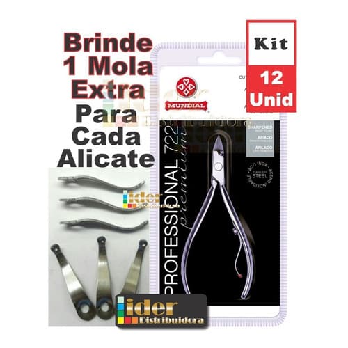 Kit 12 Alicates Mundial 722 Inox Profissional + 12 Molas