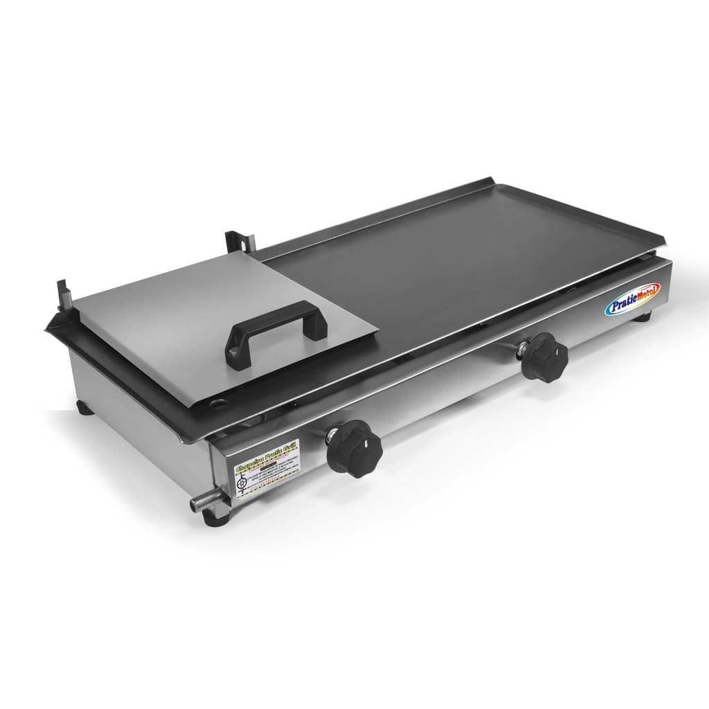 Chapa Chapeira De Lanches Porções Hot Dog Profissional 60x30 A Gás Inox C/ Prensador + 2 Espátulas Inox Profissional