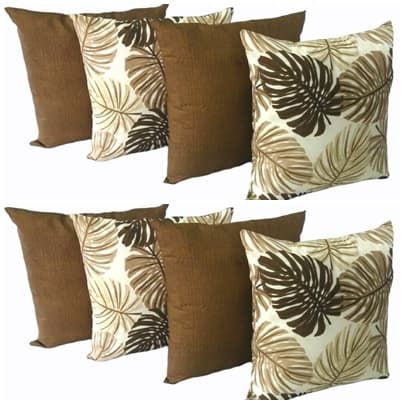 Kit 8 Capas Almofadas 45 X 45 Cm 4 Estampadas Costela De Adão ( Bege ) E 4 Lisas Marrom Com Zíper