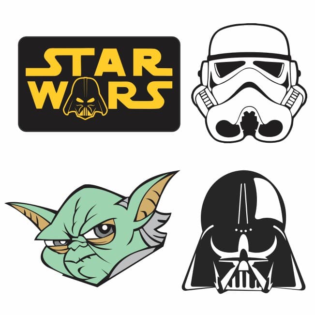 Adesivos Guerra Nas Estrelas Kit C/4Un. Star Wars Decoração Geek de Móveis Vitrines Porta Balcão Janela