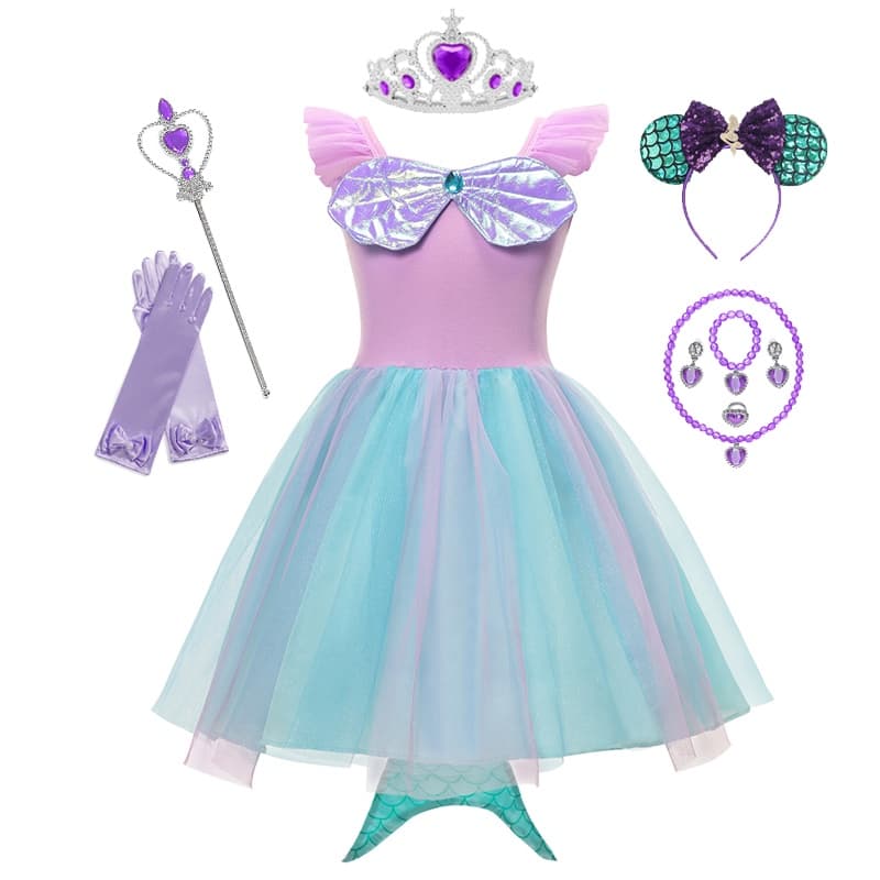 Meninas Pequena Sereia Ariel Princesa Vestido Cosplay Trajes Para Crianças Baby Girl Vestir Define Roupas Halloween