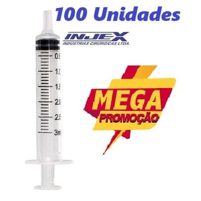 100 Unid Seringa de 3ML. Bico Liso (Slip) de 3 ML