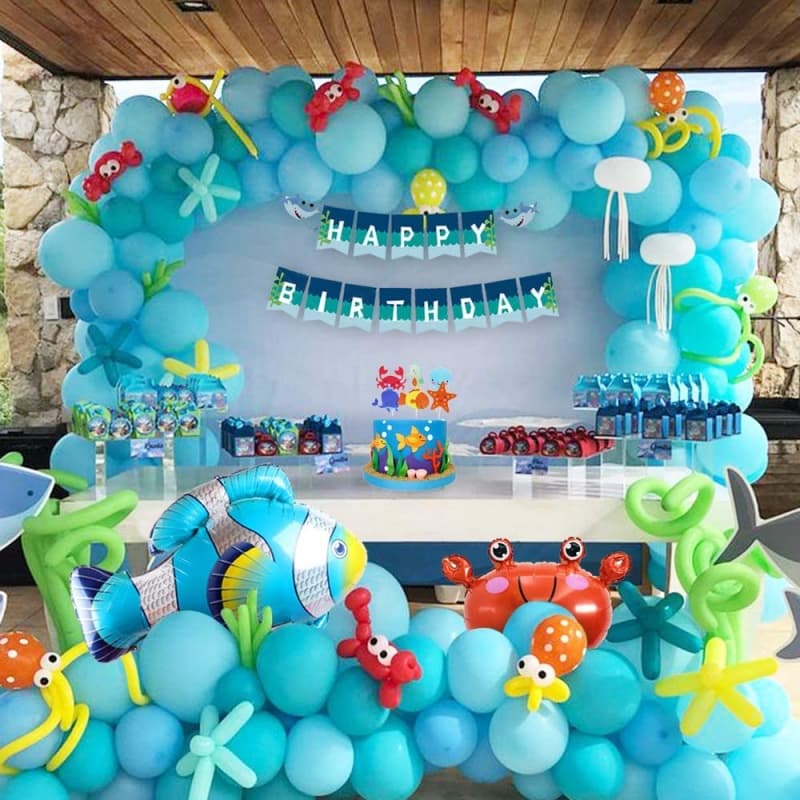 Aperil Conjunto de balões de 96 peças, tema Animal do mar azul, Mini balão de peixe, cavalo marinho, caranguejo, balão d