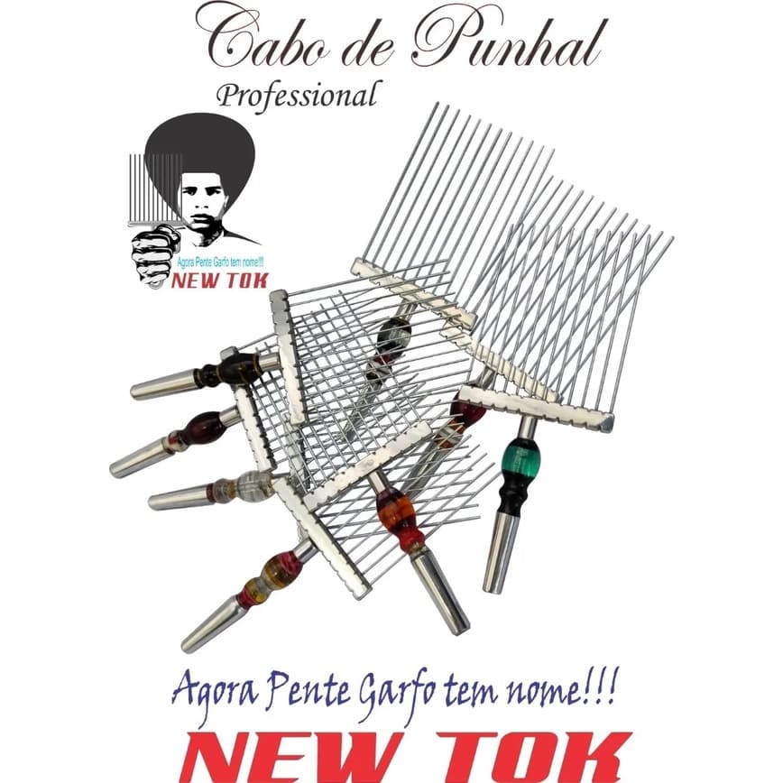 Pente Garfo Afro Aço Alumínio Acrílico New Tok Cabo D Punhal