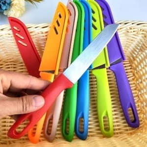 kit 5 Facas Afiadas Lâmina Aço Inox com Capa Protetora  descasca frutas para Pesca Viagem Camping Cozinha