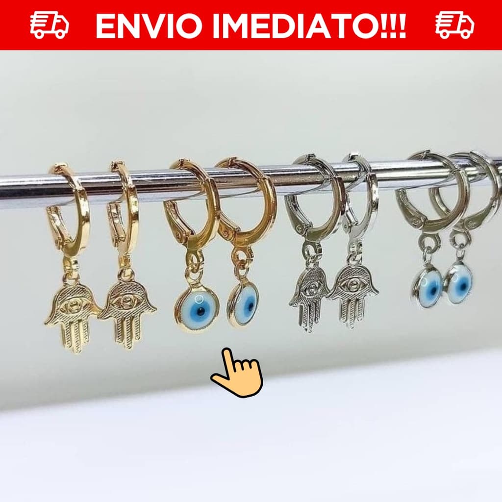 Brinco Argola Semi Joias Pingente Olho Grego Argolinha Folheado A Ouro