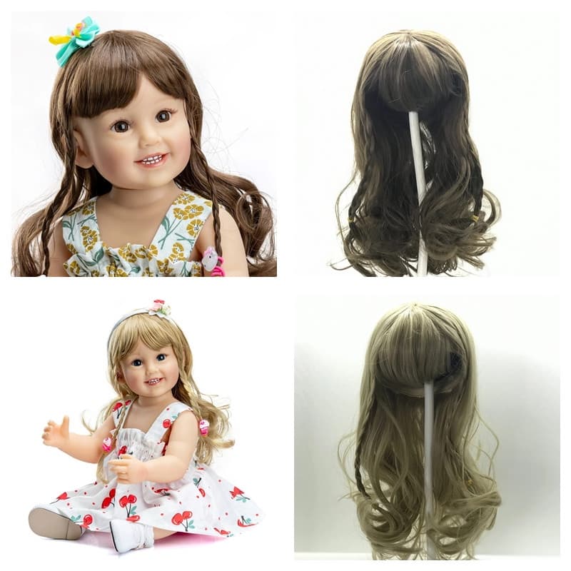 (só peruca sem boneca )Reborn Peruca De Cabelo Encaracolado Marrom/Dourado Para Bonecas Renascidas , Longo De Boneca De Silicone