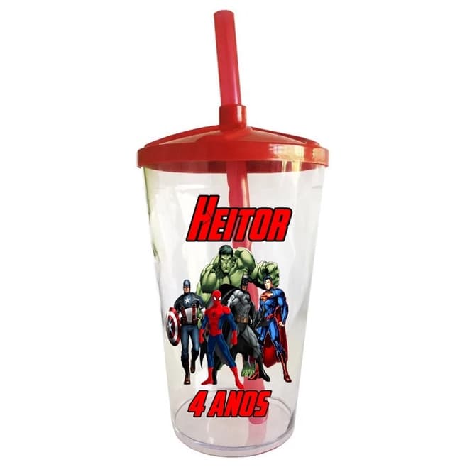 30 Copos Twister Shake Personalizado 400ml C/Tampa e Canudo Lembrancinha Vingadores
