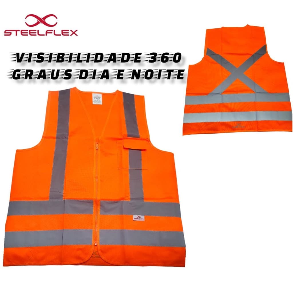 Colete Segurança Com Ziper 1 Bolso Refletivo Tipo Blusão Sinalização Laranja Epi  Fluorescente