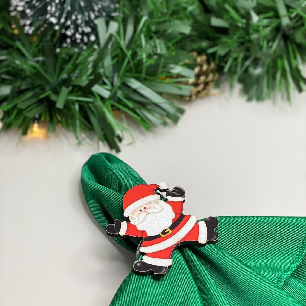 Kit 6 Guardanapos e 6 Porta Guardanapos Natal Natalino Papai Noel